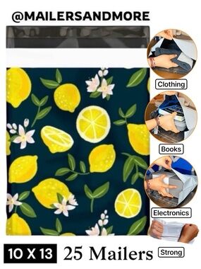 25 10X13 Poly Mailers Lemon and Blossoms Shipping Envelopes Bags PRICE IS FIRM